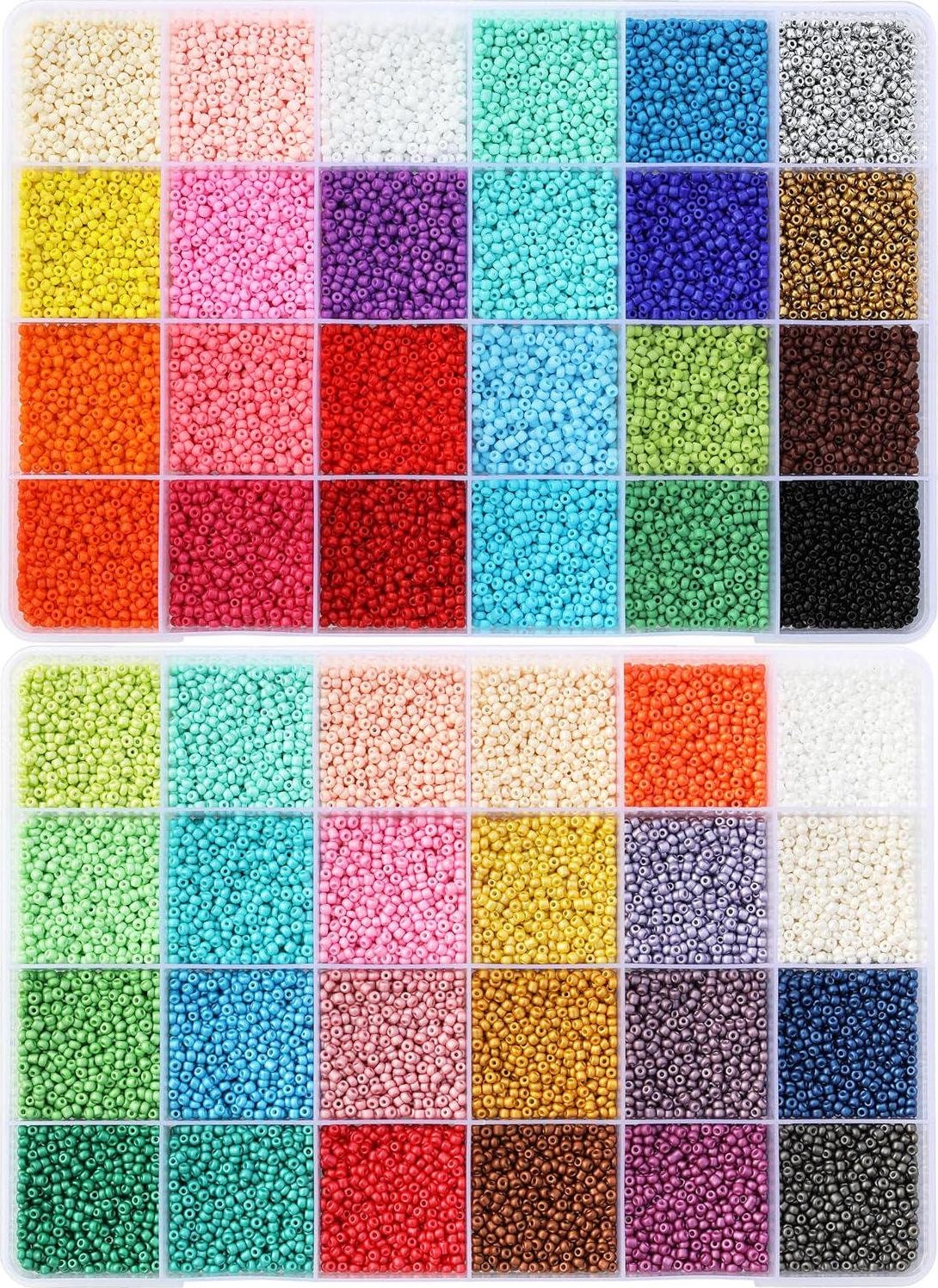40000pcs 2mm Glass Seed Beads for Jewelry Making Kit Bracelets Storage Box