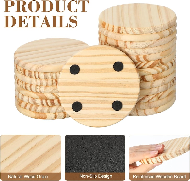 72 Pcs Unfinished Wood Coasters 4 Round Wooden Coasters for Crafts