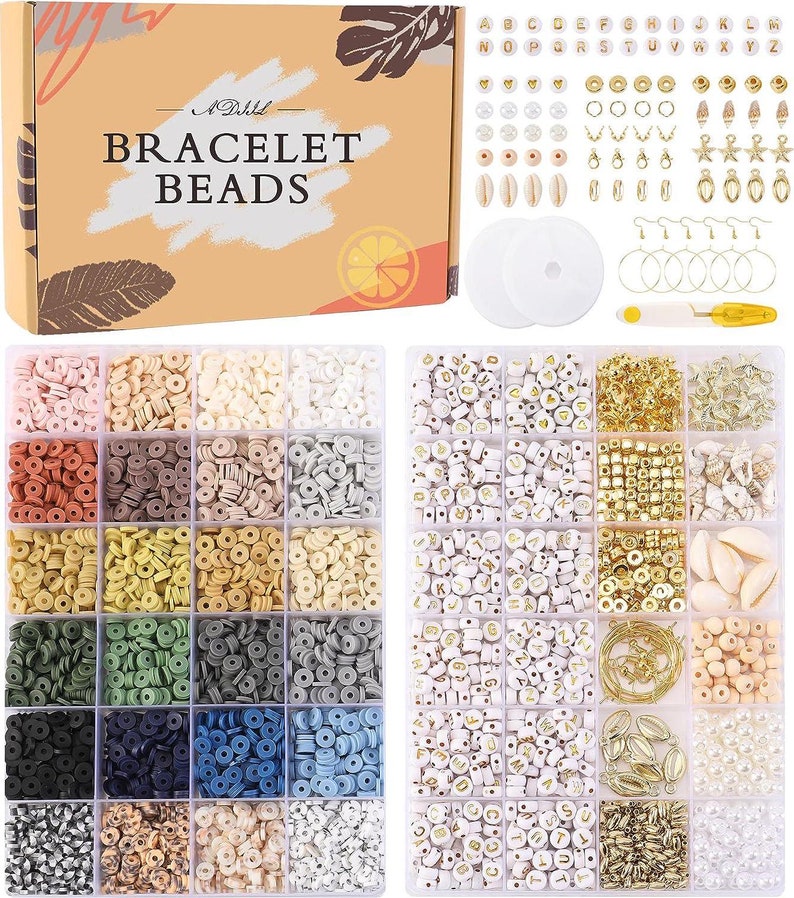 7200 Pcs Clay Beads Bracelet Making Kit, 24 Neutral Colors 6mm Polymer