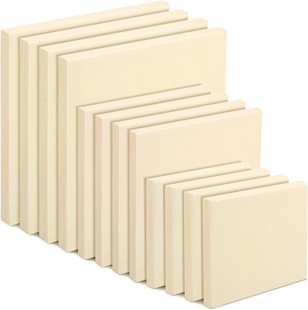12 Pieces Wood Canvas Board, Unfinished Wood Cradled Painting Panels