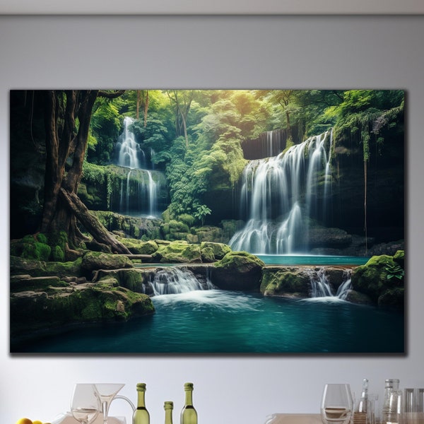 Waterfall Paradise Tempered Glass Printing Wall Art , Extra Large Wall Art,Modern Glass Art, Christmas Gift, Mega Glass Wall Decor Art