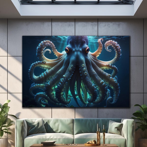 Octopus Wall Art, Tempered Glass Wall Art, Glass Printing, Extra Large Wall Art, Wall Hangings, Octopus Home Decor, Octopus Wall Decor