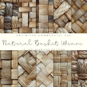 Basket Weave Seamless Pattern, Natural Woven Digital Paper Pack, Basket Background, Instant Download, Commercial Use
