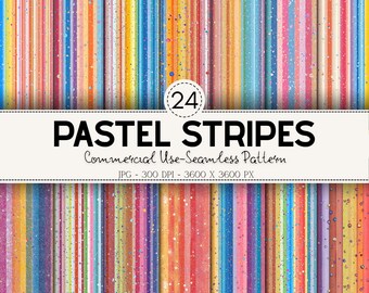 24 Pastel Stripes Seamless Digital Papers for Scrapbooking & Journals, Commercial Use