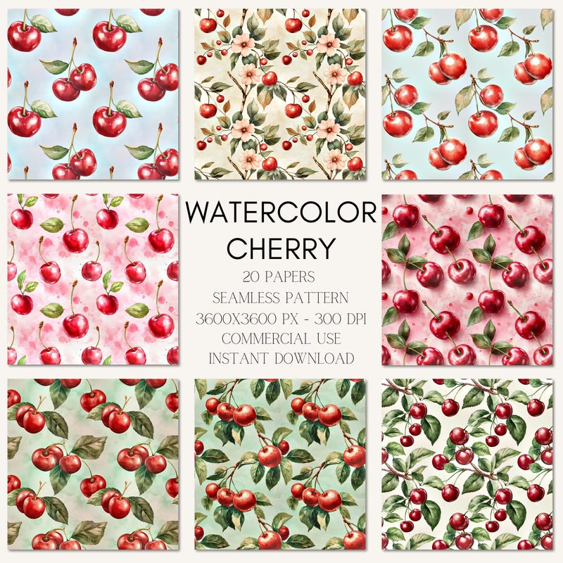 Cherry Digital Paper - Etsy