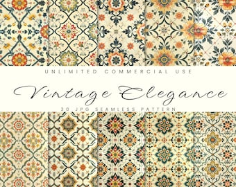 Vintage Seamless Pattern, Elegance Digital Paper Pack, Retro Background, Instant Download, Commercial Use