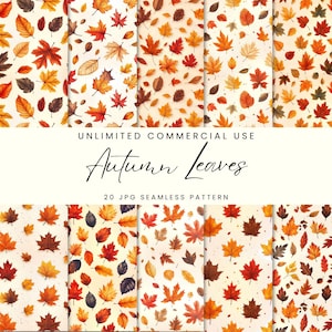 Naadloze herfstbladeren patroon, herfstbladeren aquarel patronen, plakboekpagina, direct downloaden, commercieel