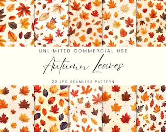 Autumn Leaves Seamless Pattern , Fall Leaves Watercolor Patterns, Scrapbook Page, Instant Download, Commercial