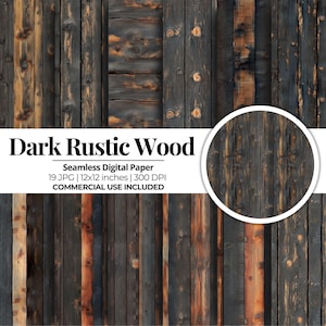 Papel digital de madera rústica oscura sin costuras / 19 archivos digitales Jpg / Papel para álbumes de recortes / Papel para manualidades / Uso comercial / Descarga instantánea