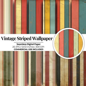 Seamless Vintage Striped Digital Paper | 20 Jpg Digital Files | Scrapbook Paper | Crafting Paper | Commercial Use | Instant Download