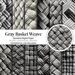 Seamless Gray Basket Weave Digital Paper | 20 Jpg Digital Files | Scrapbook Paper | Crafting Paper | Commercial Use | Instant Download