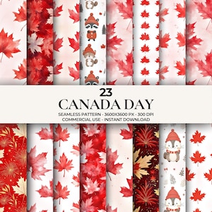 23 Aquarell Canada Day Muster - Ahornblatt Urlaub digitale Papiere für Scrapbooking, Journals, Bastelarbeiten | Kommerzielle Nutzung