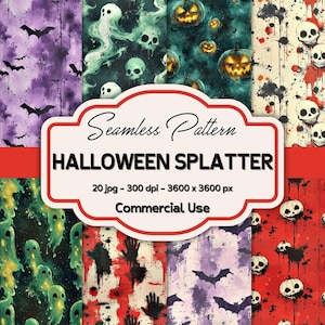 Halloween Splatter Digital Paper: Colorful Grunge Seamless Patterns (JPG Download)