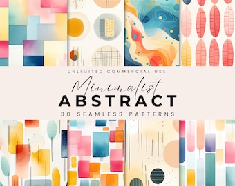Minimalist Abstract Seamless Pattern, Abstract Digital Paper Pack, Watercolor Patterns, Commercial Use (10 BONUS)
