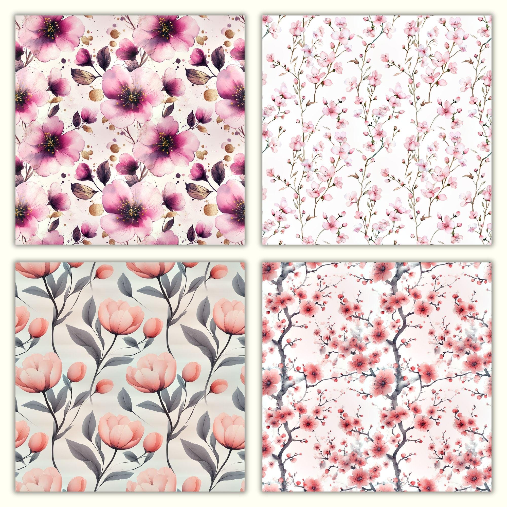 Pink Floral Seamless Pattern, Flower Digital Paper Pack, Watercolor ...