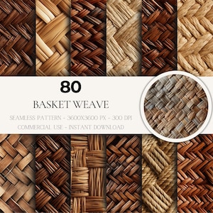 80 carte digitali senza soluzione di continuità a intreccio di canestro – Texture rustica intrecciata JPG per artigianato e scrapbooking / uso commerciale