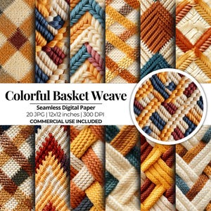Seamless Colorful Basket Weave Digital Paper | 20 Jpg Digital Files | Scrapbook Paper | Crafting Paper | Commercial Use | Instant Download