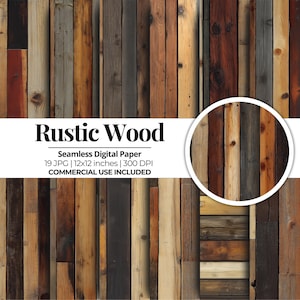 Rustic Wood Digital Paper: Seamless Textures, Scrapbook & Craft (Instant Download, Commercial Use)
