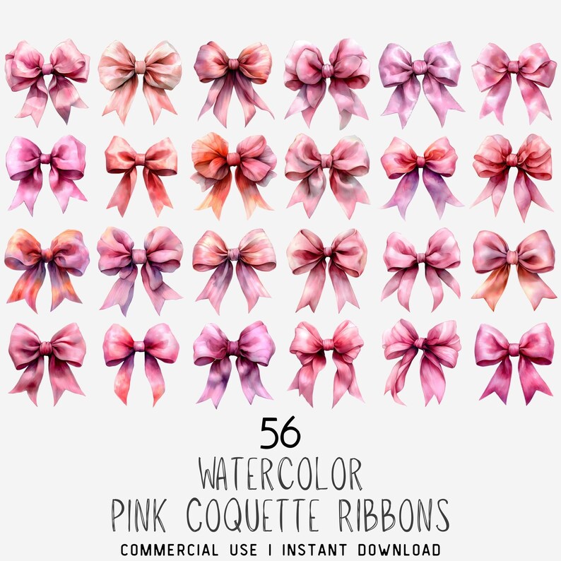 Watercolor Pink Coquette Ribbons Clipart: Ribbon Frames (digital ...
