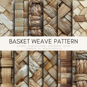 15 Basket Weave Pattern Seamless Digital Papers for Scrapbooking & Junk Journals, Commercial Use