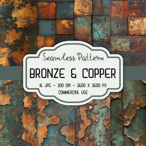 Bronze & Copper Grunge Metal Seamless Patterns: Scrapbook Paper (Digital Download)