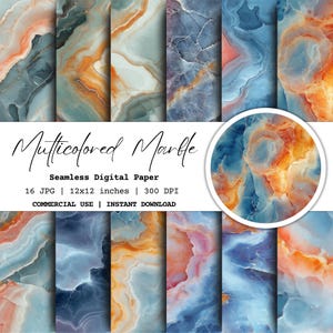 Multicolored Marble Digital Paper: Seamless Texture, Scrapbook Background (JPG Files, Commercial Use)