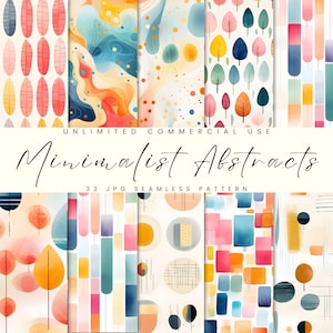 Minimalist Abstract Seamless Pattern, Abstract Digital Paper Pack, Watercolor Patterns, Instant Download, Commercial Use