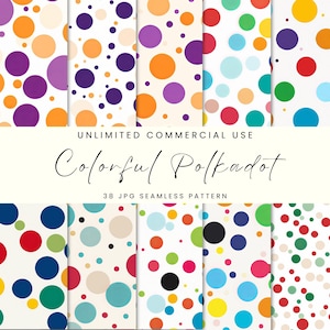 Papel digital con lunares coloridos sin costuras, paquete de papel digital con lunares pequeños, página de álbum de recortes, uso comercial.