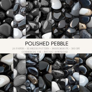 Polished Pebble Seamless Patterns: Stone Digital Paper for Scrapbooking (JPG Download)