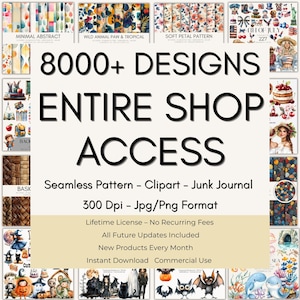 Entire Shop Mega Bundle – 8000+ Clipart & Digital Papers, Instant Download, Commercial Use