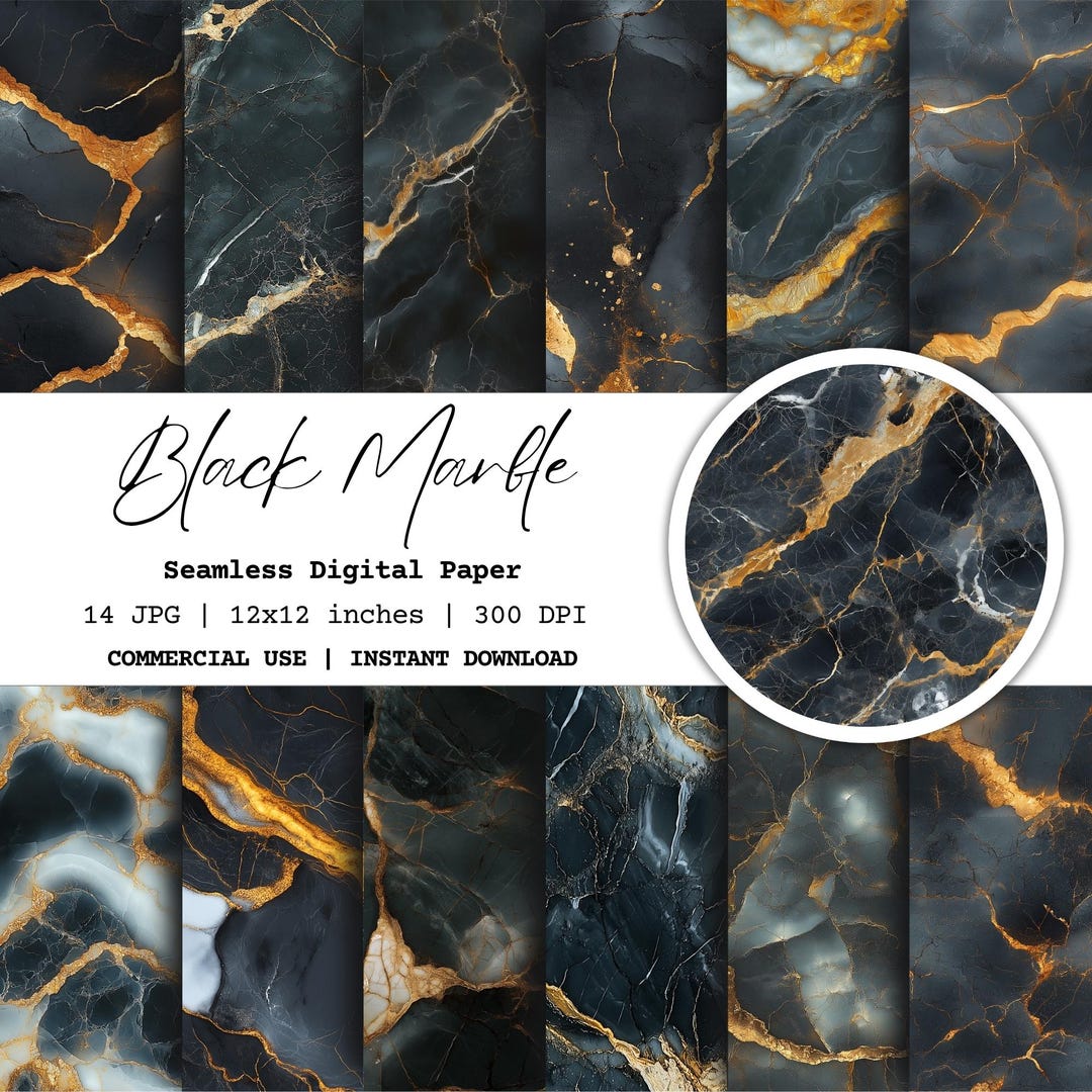 14 Black Marble Digital Paper | Seamless Black and Gold File | Elegant ...