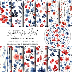 Watercolor Floral Digital Paper: Seamless Scrapbook Patterns (Instant Download)