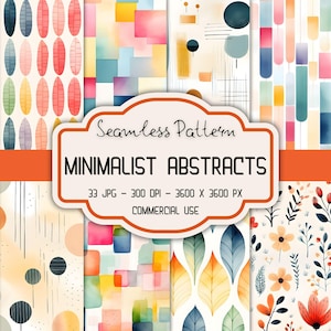 Minimalist Abstract Digital Paper - 33 Seamless Watercolor Patterns, 12x12&quot; JPG, 300 DPI