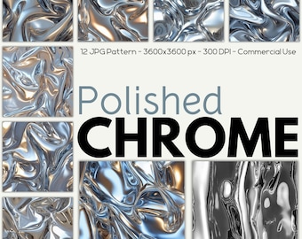 Polished Chrome Seamless Paper, Metallic Textures, 12 JPG Pattern, (Commercial Use)