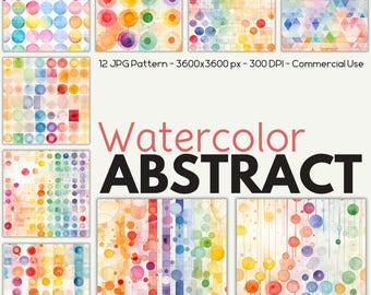 Watercolor Seamless Abstract Paper - 12 Jpg Patterns, 12x12" JPG, 300 DPI (Commercial Use)