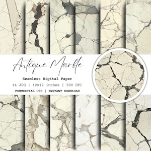 Antique Marble Digital Paper: Seamless Stone Texture Patterns (12x12, 300 DPI)