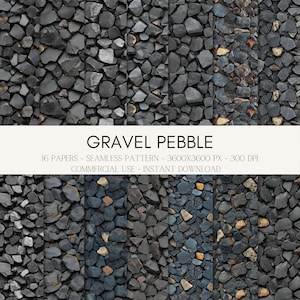 Gravel Pebble Seamless Patterns: Textured Stone Digital Paper (12x12 inches, JPG, 300 DPI)