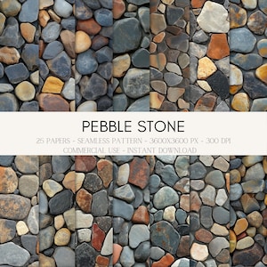 Pebble Stone Seamless Patterns: Natural Rock Digital Paper (JPG, 3600x3600 px)