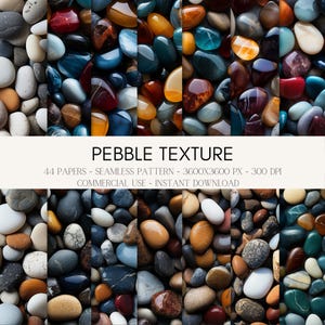 44 Pebble Texture Seamless Patterns – Natural Stone Digital Paper for Scrapbooking & Junk Journal – Commercial Use