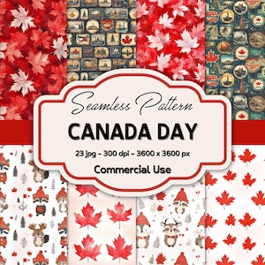 Canada Day Digital Paper: Maple Leaf Seamless Patterns (Commercial Use, JPG Files)