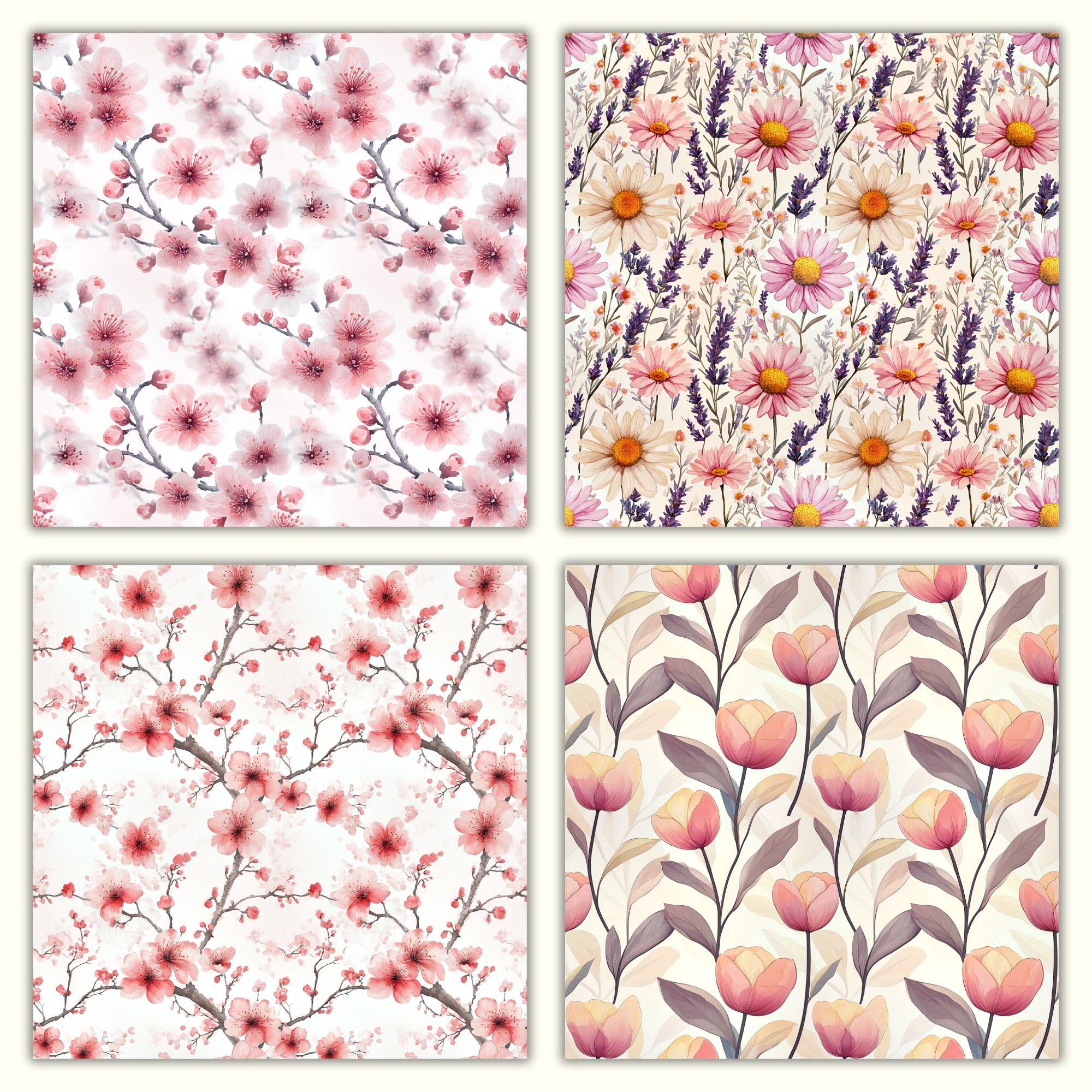 Pink Floral Seamless Pattern, Flower Digital Paper Pack, Watercolor ...