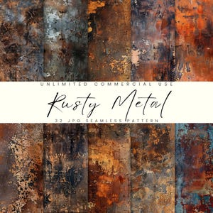 Rusty Metal Seamless Texture, Grunge Digital Paper Pack - Distressed Backgrounds, Instant Download, Commercial Use