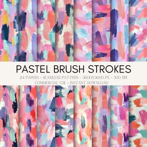 24 Pastel Brush Strokes Seamless Digital Papers for Scrapbooking & Journals, Commercial Use