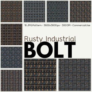 Rusty Industrial Bolts Seamless Paper, Grunge Metal Texture, 16 JPG Pattern, (Commercial Use)