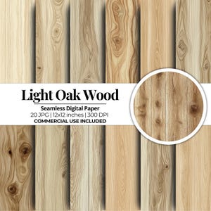 Textura de madera de roble claro sin costuras / Paquete de 20 papeles digitales Jpg / Papel para álbumes de recortes / Papel para manualidades / Uso comercial / Descarga instantánea