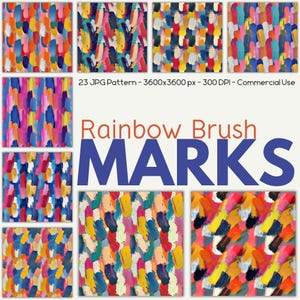 Rainbow Brush Marks, Abstract Digital Paper, 23 JPG Pattern, 3600x3600 px (Commercial Use)