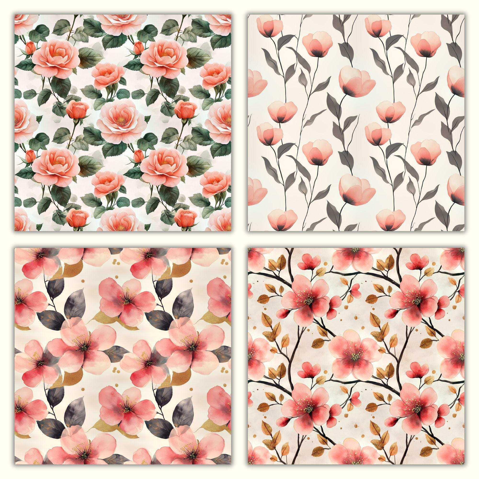 Pink Floral Seamless Pattern, Flower Digital Paper Pack, Watercolor ...