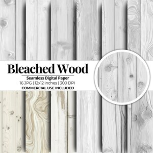 Papel digital de madera blanqueada sin costuras / 16 archivos digitales Jpg / Papel para álbumes de recortes / Papel para manualidades / Uso comercial / Descarga instantánea