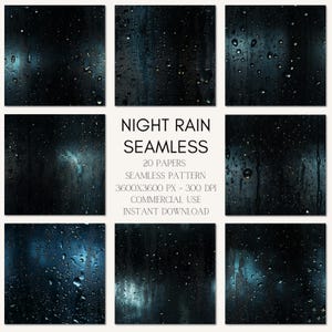 20 Night Rain Seamless Digital Papers – Raindrop Texture Patterns for Scrapbooking & Commercial Use