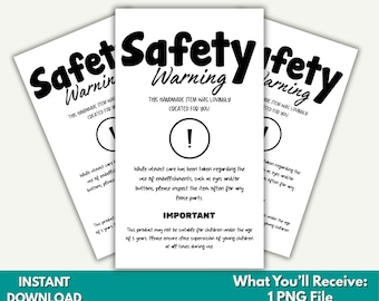 Printable Safety Tags Labels,Amigurumi Safety Warning – Care Card Template, For Handmade Items